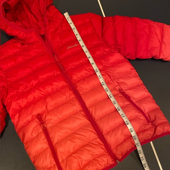 Eddie Bauer Kids Bright Red/Pink Ombré Reversible Puffer Coat M (10-12) - Picture 10 of 13